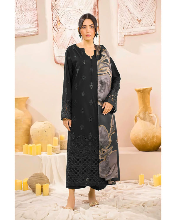 Black Embroidered 3Pc Lawn - Unstitched