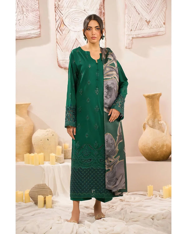 Green Embroidered 3Pc Lawn - Unstitched