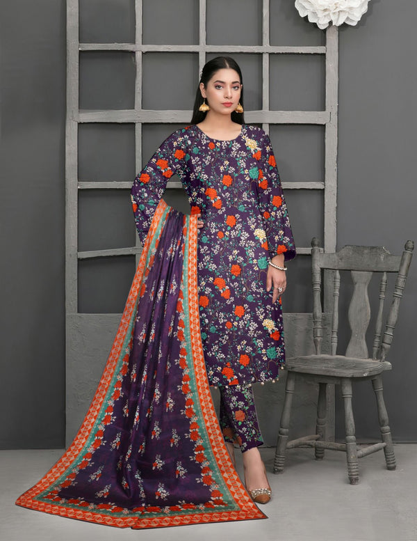 Purple Digital Printed 3Pc Lawn - Unstitched