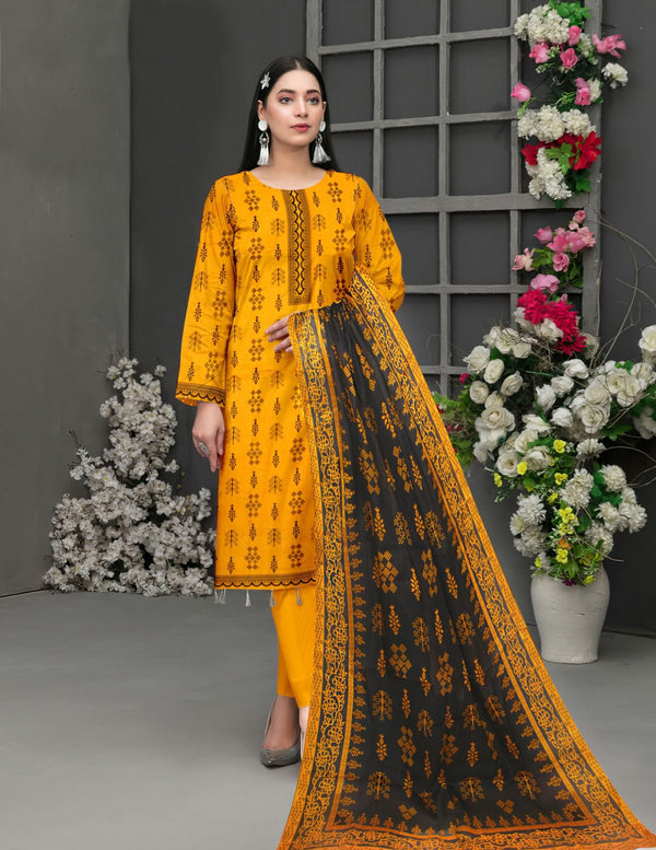 Orange Digital Printed 3Pc Lawn - Unstitched