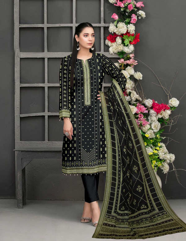 Black Digital Printed 3Pc Lawn - Unstitched