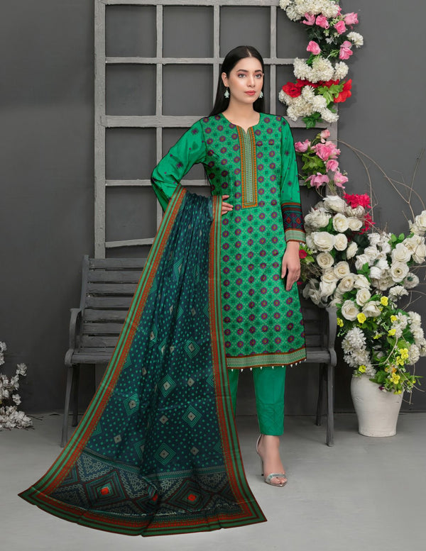 Green Digital Printed 3Pc Lawn - Unstitched